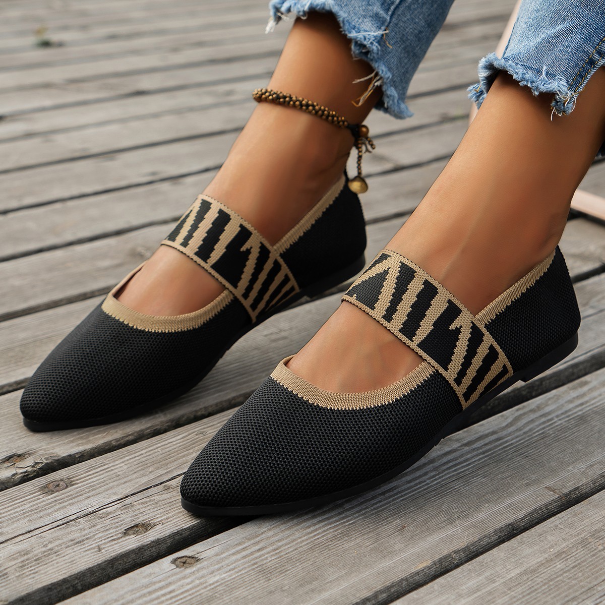 2025 Flat Pointed Toe Shallow Mouth Single Shoes For Women Slip-On Breathable Color-Block Work Loafers_voghion.com