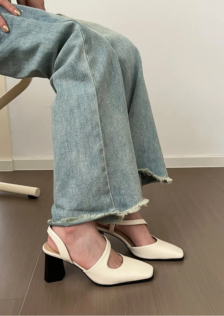 2024 Summer Thick Mary Jane Single Shoes Back Square Head Sandals Female Commuter One e Strap High Heels Free of Mail_voghion.com