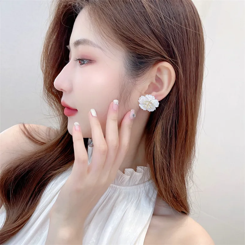 Orecchini retrò coreani da donna in argento con zircone a forma di conchiglia, fiore, minimalista, orecchini da suola, gioielli di design_voghion.com