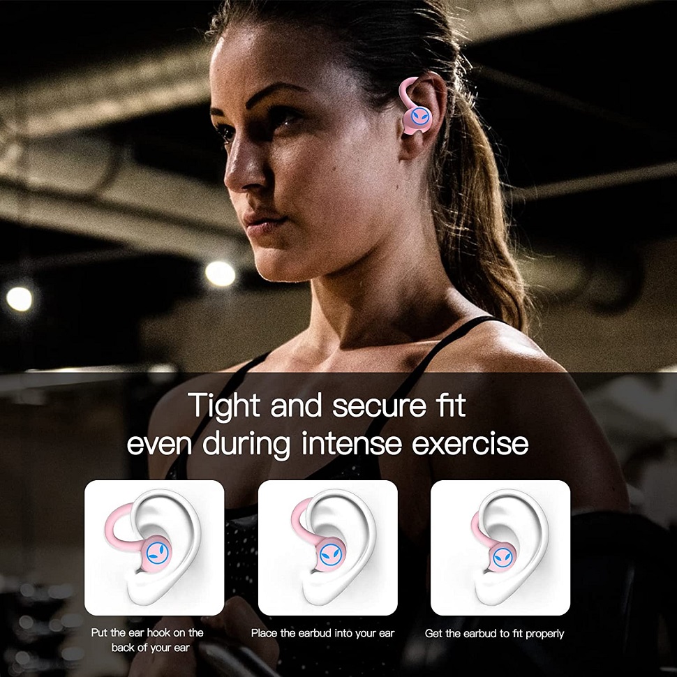Wireless Sports Headphones,IPX7 Waterproof,Stereo Sound, Built-in Mic Headset in Ear Bluetooth Earphones with Charging Box Pink_voghion.com
