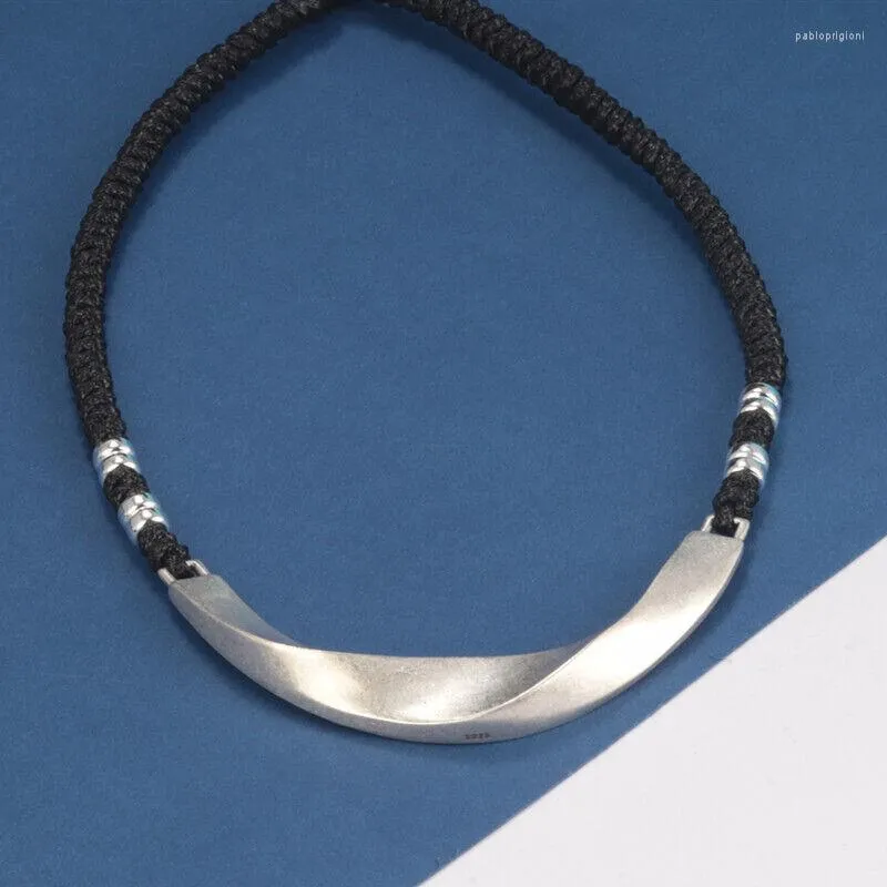 Catene in argento massiccio Sterling Silver a forma di luna con collana in cordino di cera da 17,7 pollici_voghion.com