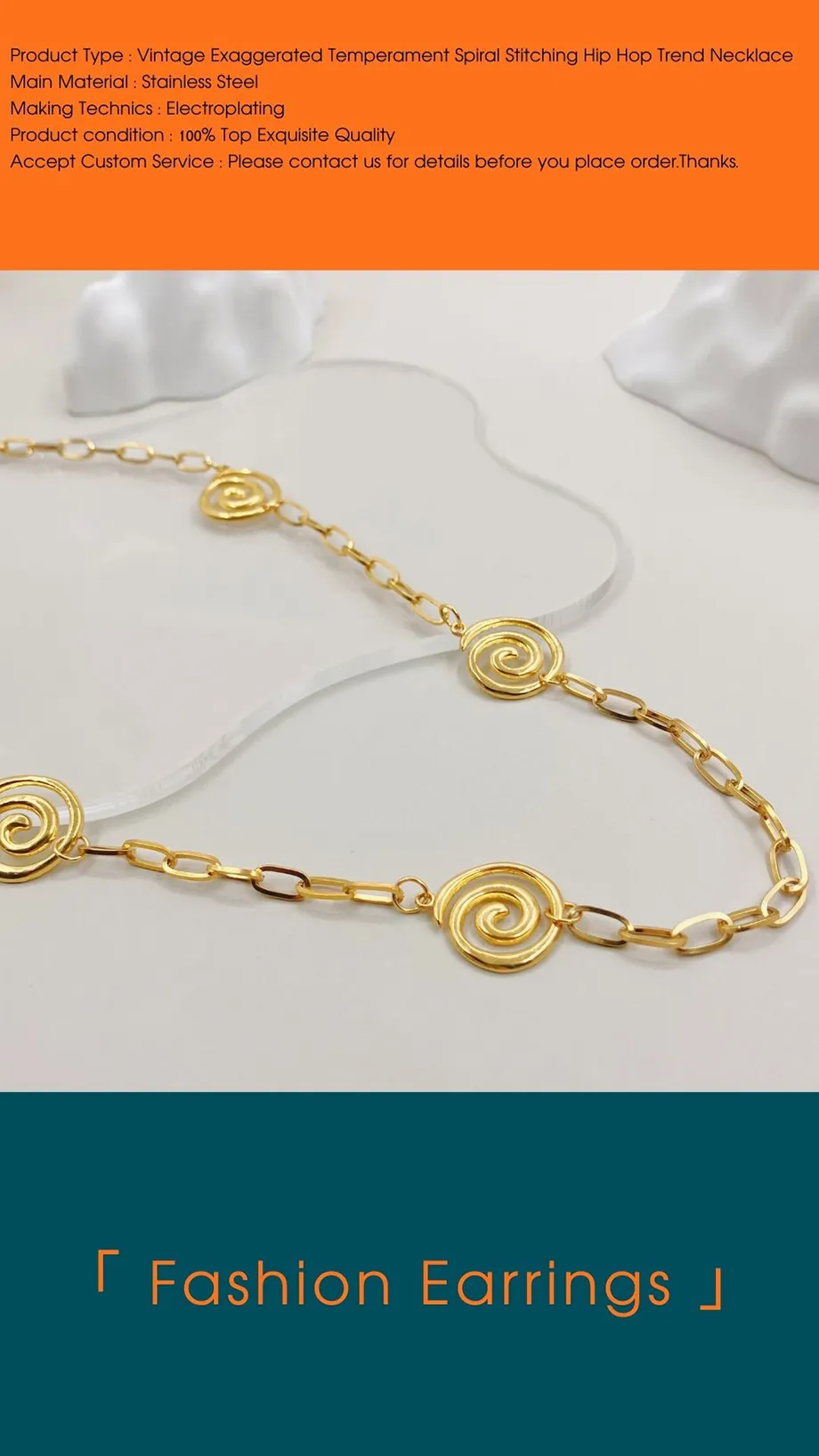 Chaînes YVE Mode Vintage Tempérament Collier En Acier Inoxydable Plaqué Or 14K Spirale ing Hip Hop Tendance Chaîne De Pull_voghion.com