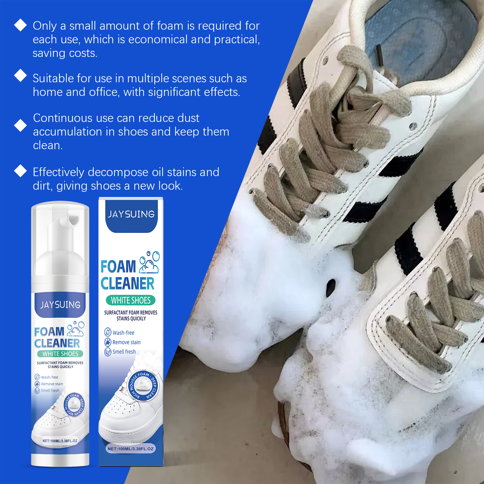 Jaysuing Little White Shoes Foam Cleaner Sports Shoes Decontamination Vamp Clean And Wash Free Whitening Cleaner_voghion.com