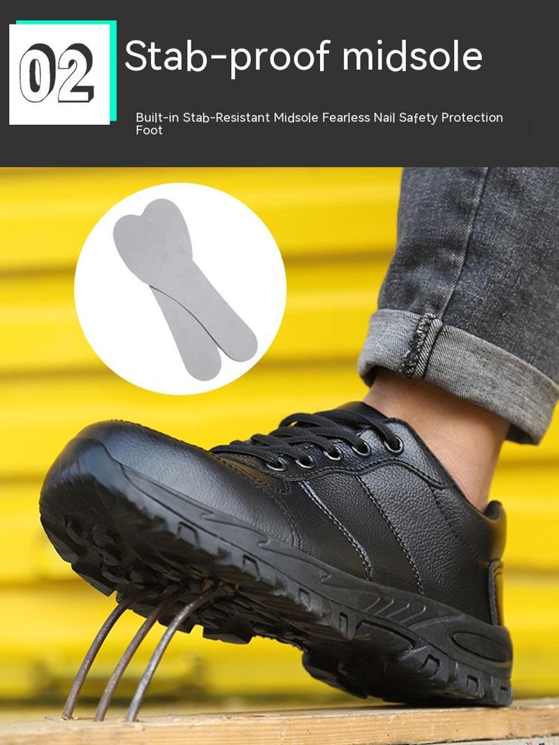 PU Leather Men Safety Anti-smash Anti-puncture waterproof Lightweight Work Sneakers Indestructible Shoes Boots_voghion.com
