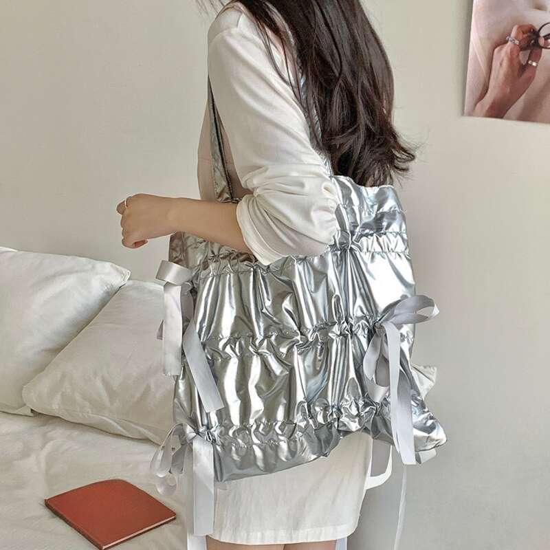 Bolsa de ombro feminina com design de nicho coreano 2025, grande capacidade, personalidade, leve, com laço, dobrável_voghion.com