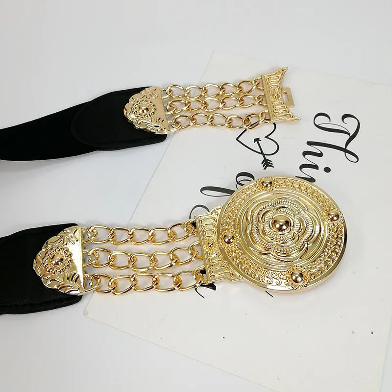 Gürtel Elastischer Bund Blume Metallkette Dehnbarer Trendgürtel Frauen Kleid Accessoires Designer_voghion.com