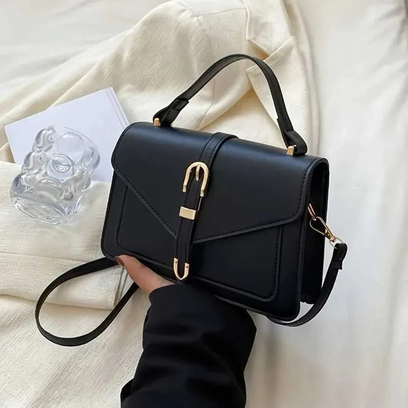 Modesch minimalistesch Crossbody-Täsch mat ieweschten Grëff a Klapp fir Fraen - Einfarweg quadratesch Täsch mat einfachem DesignC241212_voghion.com