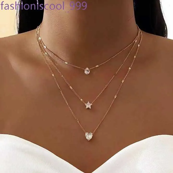 Layered Pendant Necklace With Heart Charm And Crystal Detail_voghion.com