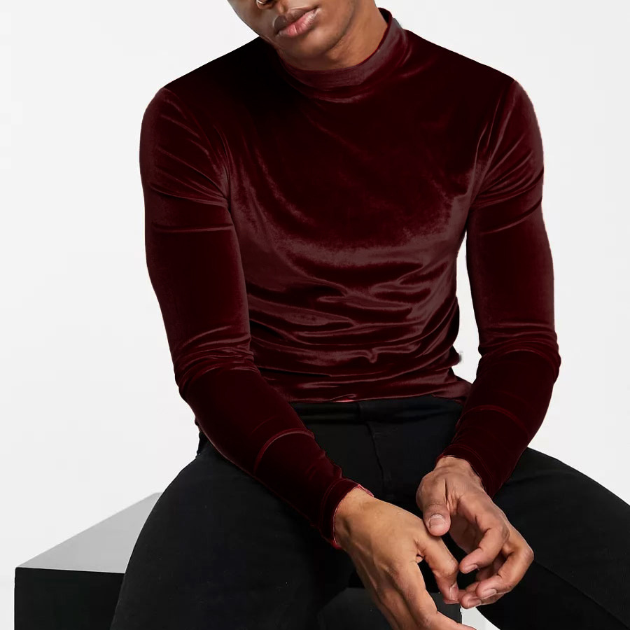 abbigliamento maschile t-shirt a maniche lunghe dolcevita in velluto dorato caldo e versatile top traspirante alla moda camicia da fondo_voghion.com