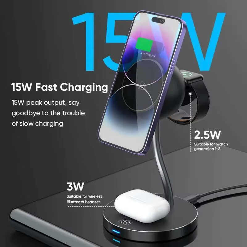 Bedhead Desktop Touch LED Light Mobile Phone Charging Stand 3-in-1 Wireless Charger_voghion.com