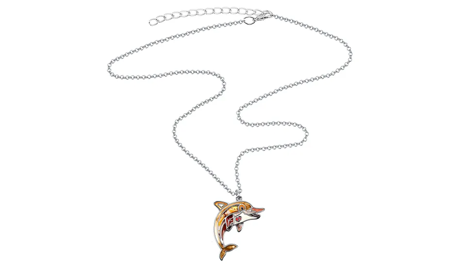 Collane con ciondolo in lega di smalto, in metallo, floreali, carine, intelligenti, con ciondolo a forma di delfino dell'oceano, gioielli di moda per donne, uomini, adolescenti_voghion.com