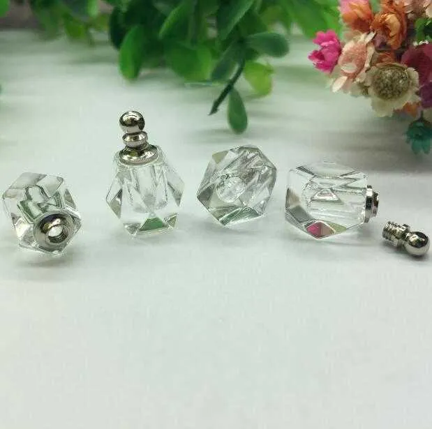 100 pz/lotto 10*15mm tappo a vite rombo fiala pendente rosa cristallo bottiglia di profumo collana ciondolo ciondoli nome o riso arte_voghion.com