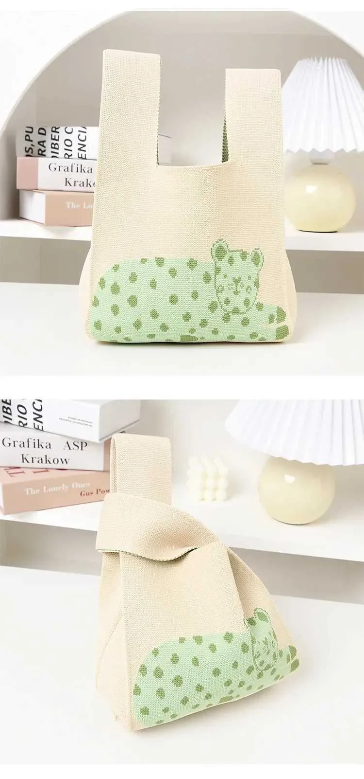 Handgestrickte waarme Mini-Knuet-Handgelenk Fem Casual faarweg breet Sträif Einfach gewieft Handtasche wiederverwendbar Akafstasch Y241106_voghion.com