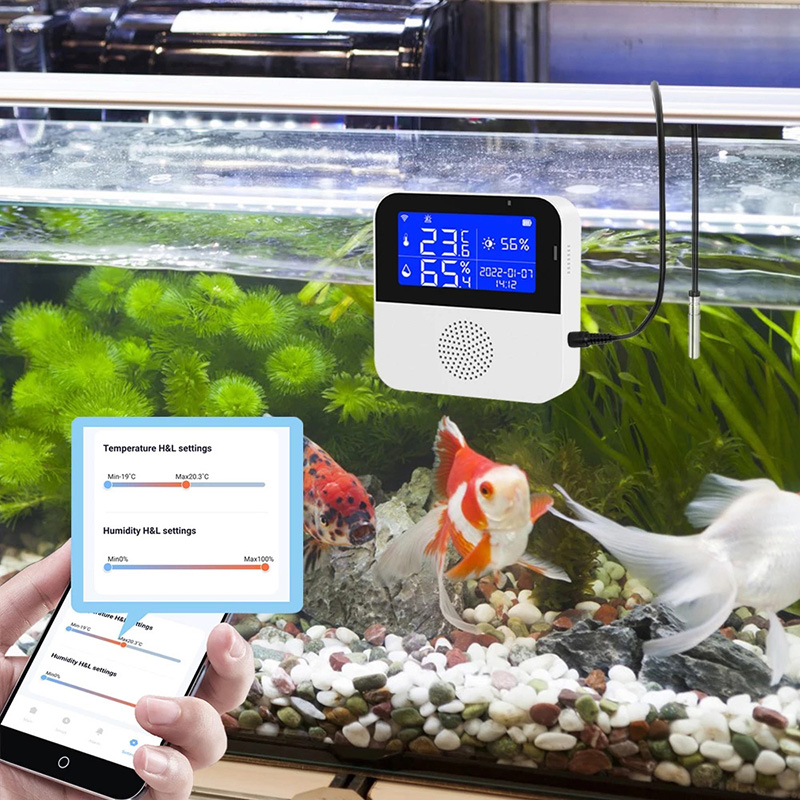 WiFi Tuya Smart Life Οθόνη LED Θερμοκρασίας, Υγρασίας, Σαλόνι, Γραφείο, Εσωτερικό Ενυδρείο, Γραμμή Ανιχνευτή Θερμοκρασίας Νερού_voghion.com