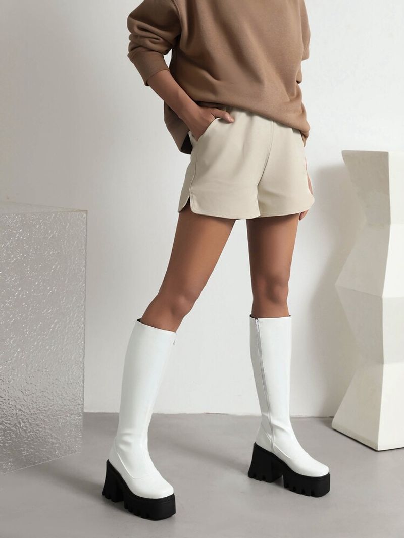 New long boots with round heads, thick soles and side zippers for women_voghion.com