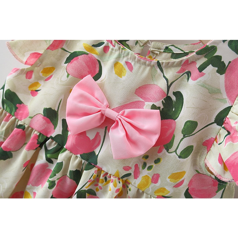 Infant Girl Clothes Set Flower Printed Bow Top+Cotton Shorts Summer Comfortable Kids Clothes_voghion.com