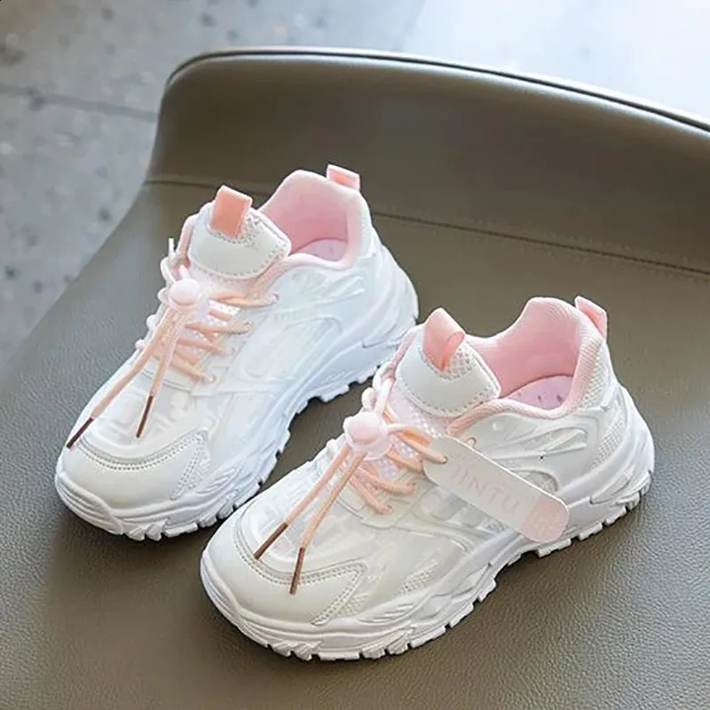 Tênis de corrida infantil para meninos e meninas, novo, casual, esportivo, confortável e respirável, branco, tamanho 26 a 37_voghion.com