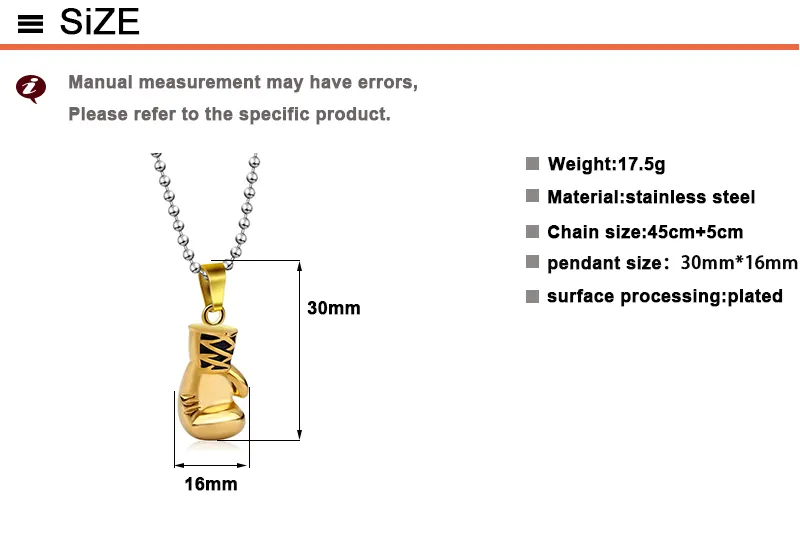 Colliers pendentifs en forme de gants de boxe en acier inoxydable doré et argenté de couleur noire pour hommes et femmes_voghion.com