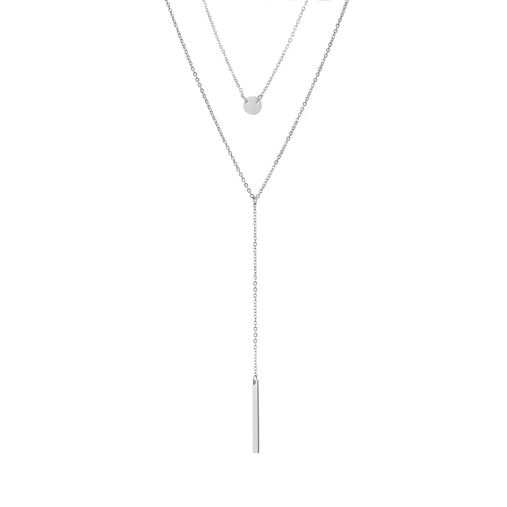 Colliers pendentifs Visunion Collier coréen Rond Plaquette Rectangle Argent Couleur Or Pour Filles Tempérament Chaîne à Maillons_voghion.com