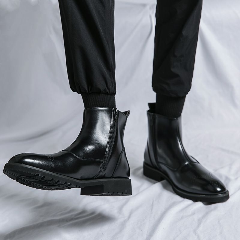 Große Herbst-Neuheiten aus Leder für Herren-Kapuzenpullover, kurze, spitze Martin-Freizeitstiefel, Stiefel im englischen_voghion.com