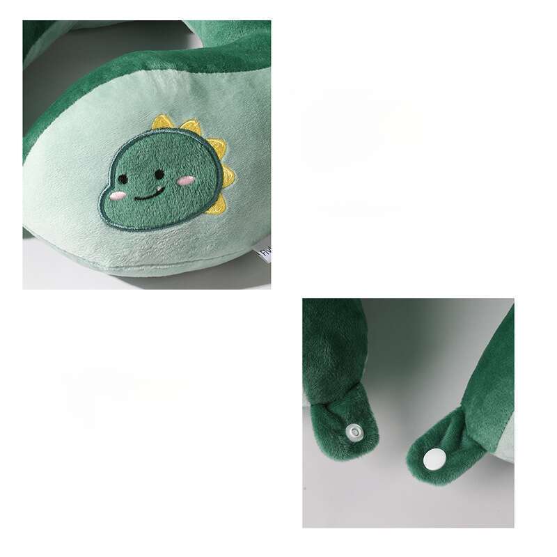 Almohada para el cuello con estampados de dinosaurio verde de dibujos animados en forma de U de camello para la oficina, para proteger la siesta, para viajes, aviones_voghion.com