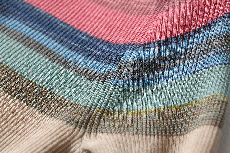 Pull en laine ultrafine pour femme, coupe cintrée, assorti avec tout, manches mi-longues, haut élastique à rayures arc-en-ciel, printemps et été_voghion.com