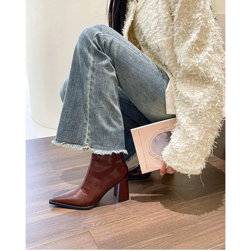 Winter Ankle Fashion Back Zippers Pointed Toe Ladies Elegant Short Boots High Heel Women's Footwear_voghion.com