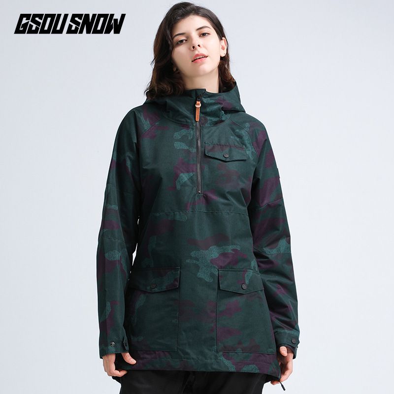 Snowwear women's top waterproof windproof slim body jacket veneer double board outdoor snow suit hoodie_voghion.com
