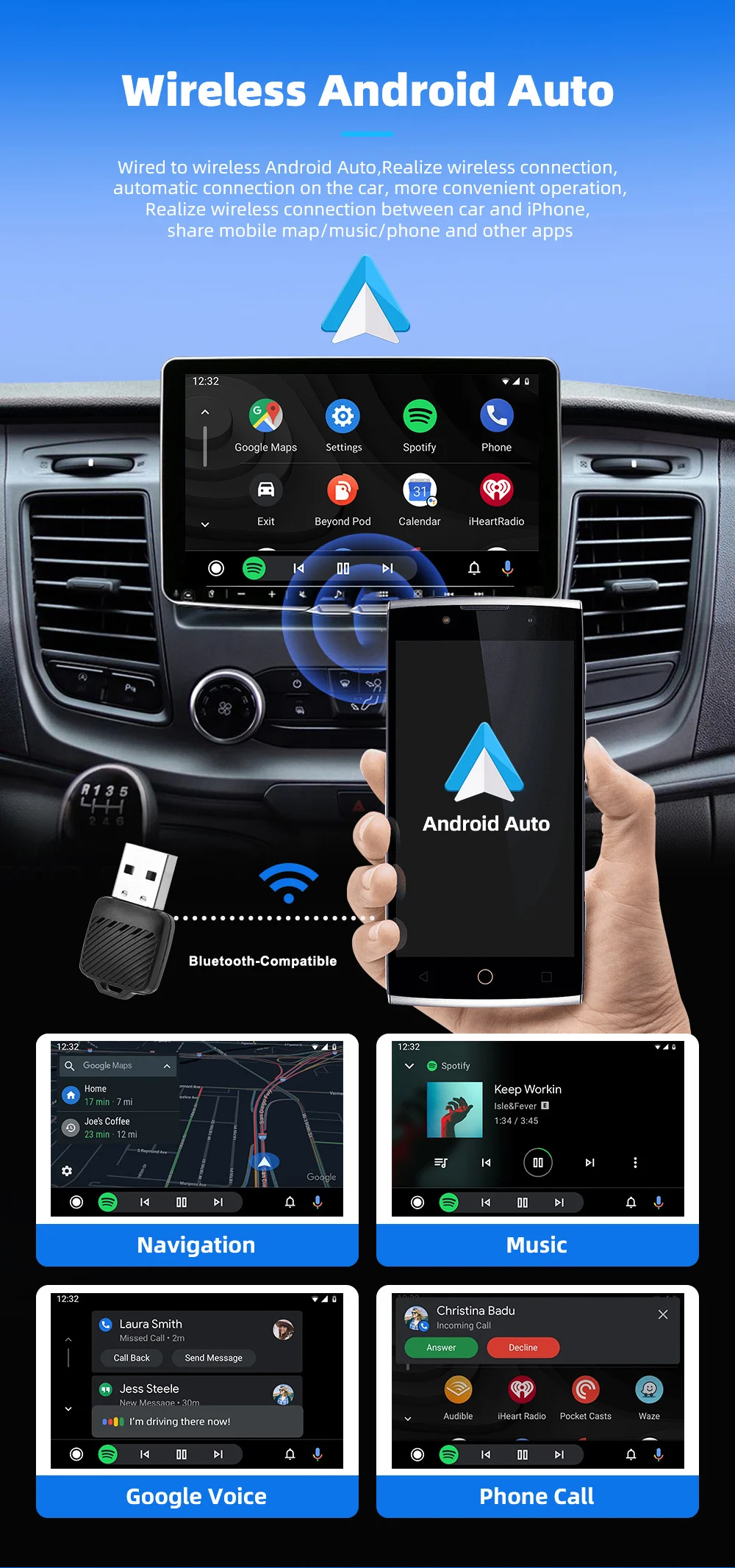 2-in-1 kabelloser CarPlay- und Android-Auto-Adapter, Kfz-Dongle mit automatischer Verbindung, Plug & Play für iPhone und Android-Geräte (werkseitig verkabelt)._voghion.com