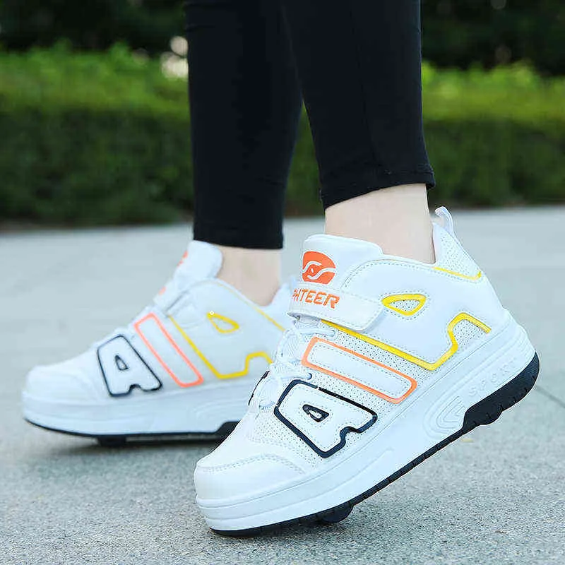Chaussures de sport à roulettes avec deux roues pour enfants garçons filles mode tennis enfants garçon fille patinage roue sneaker_voghion.com