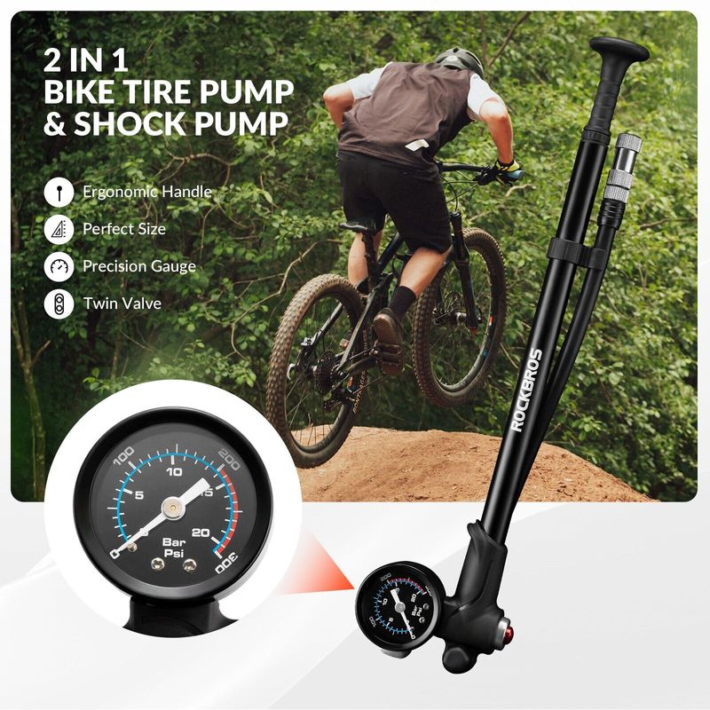 ROCKBROS Amortyzator rowerowy do przedniego widelca amortyzowanego Pompka 300 PSI Aluminium_voghion.com