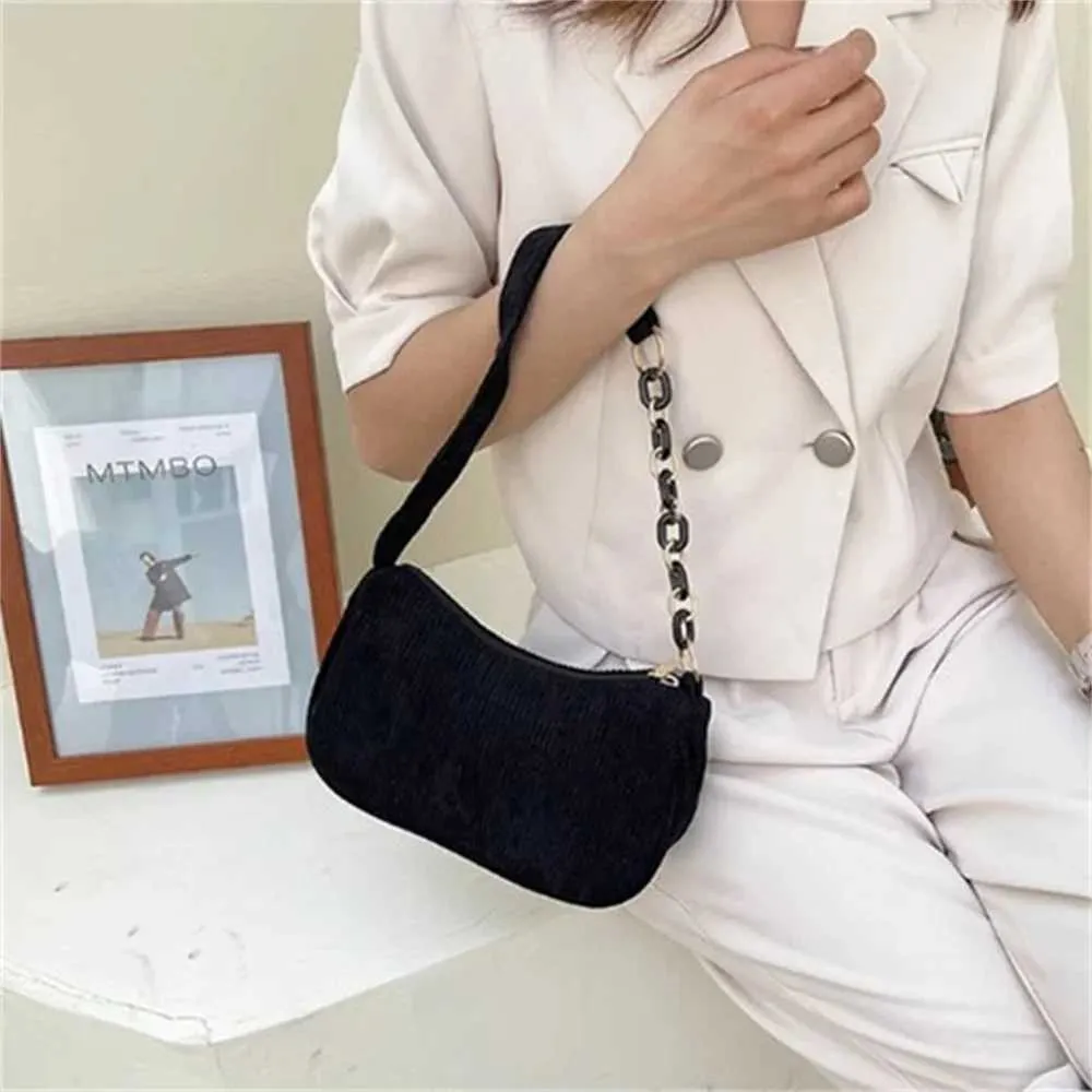 Mode Retro Herbst Winter Cord Unterarm Zipper Schulter Kleine Tasche für Frauen Weiche Casual Clutch Handtasche Y241121_voghion.com