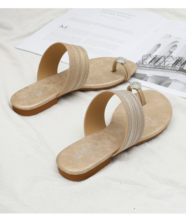 Sandali piatti da donna, comodi sandali con strass con suola morbida per abbigliamento esterno, pantofole da spiaggia pigre alla moda, di grandi dimensioni_voghion.com
