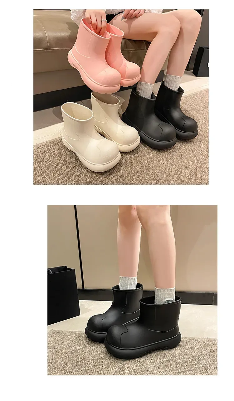 Módní dámské úzké roztomilé venkovní nepromokavé holínky s tlustou podrážkou z EVA, jednoduché a praktické 241031_voghion.com