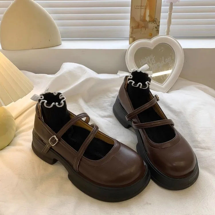 JK Versatile Testa Rotonda Fondo Spesso Piccola Pelle per Donna 2024 Nuovo Stile Britannico Estate Mary Jane Scarpe Singole_voghion.com