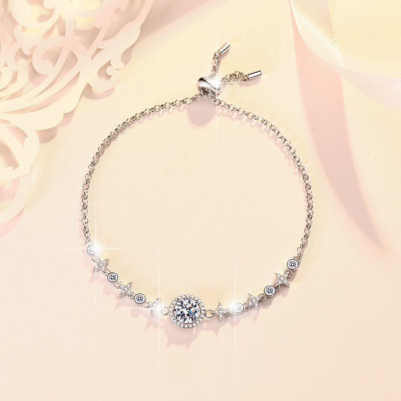 Bracciale con perline push-pull in argento Sterling da donna, stile leggero, con moissanite_voghion.com