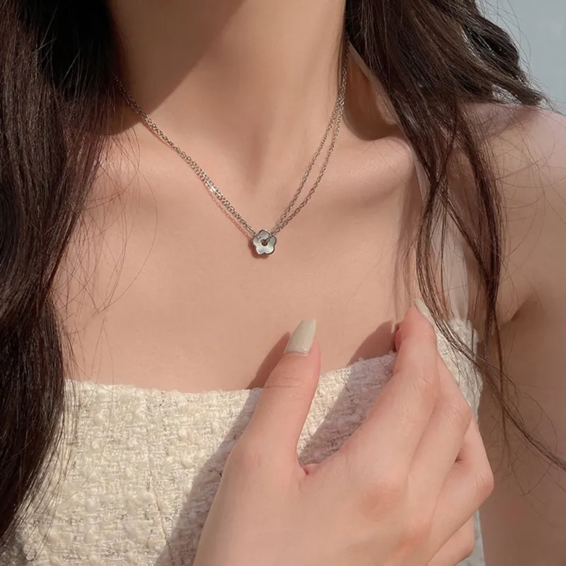 Collane con ciondolo, doppio strato, fiore, collane per ragazza_voghion.com