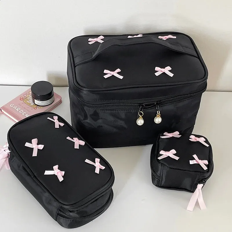 X Simple Bow Black Makeup Portable Zipper Storage Bag Pencil Cosmetic Organizer Travel Toiletry Case Handbag Gift_voghion.com