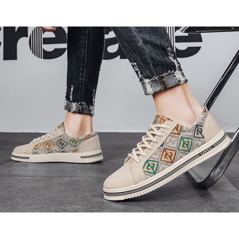 Men's Breathable Canvas Trainers Casual Lightweight Low Top Shoes_voghion.com