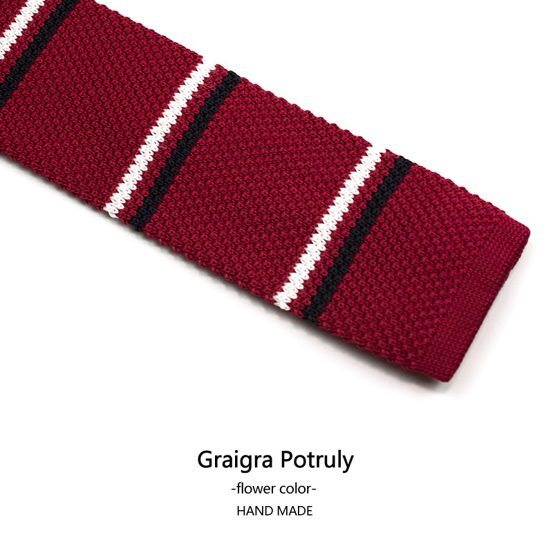 Dark green small tie narrow version coffee color retro striped flat knitted tie_voghion.com