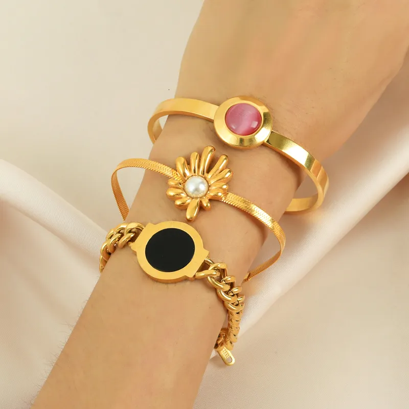 Stone Bangle Bracelet For Women Stainless Steel Waterproof Jewelry_voghion.com