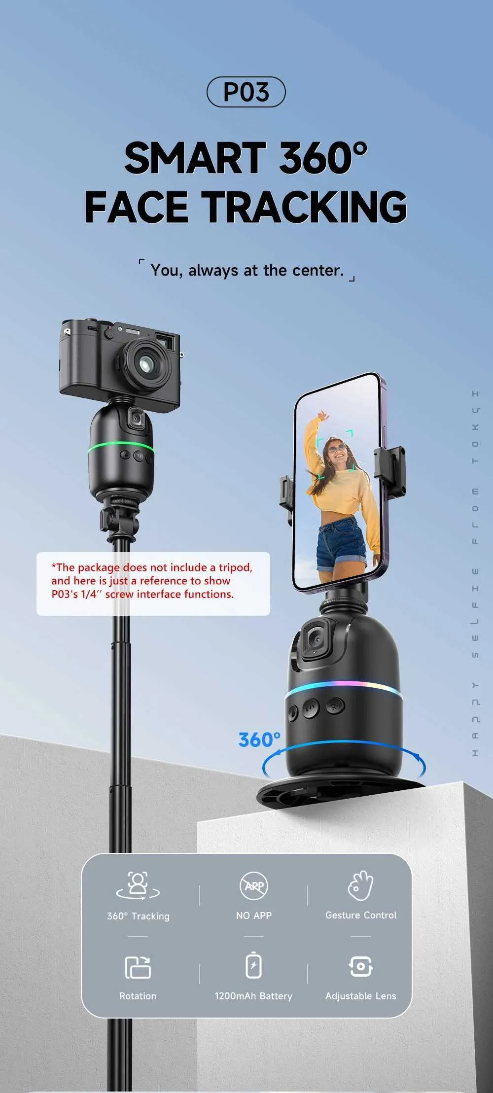 Stabilizers AXNEN P03 Stabilizer Mobile Phone AI 360 Follow Selfie Stand Face Tracking Desktop Gimbal For Cellphone And_voghion.com