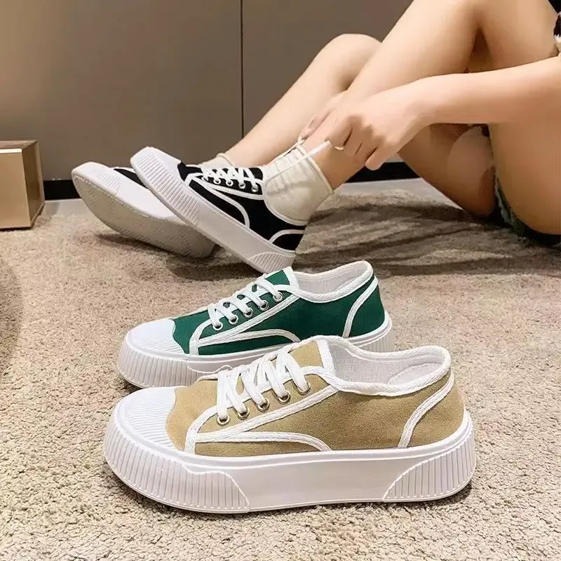 Thick Soled Round Head Canva Bicuit Meh Breathable Fahionable Caual Comfortable Anti Slip Wear Reitant Board_voghion.com