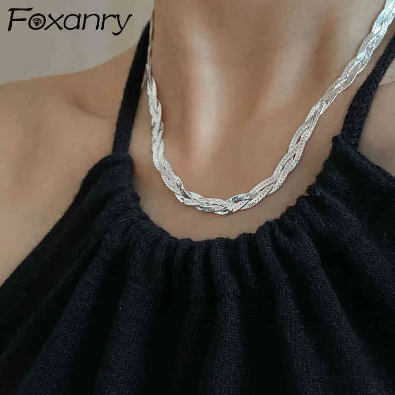 Braided Silver Chain Necklace Sterling Silver Trendy Elegant_voghion.com