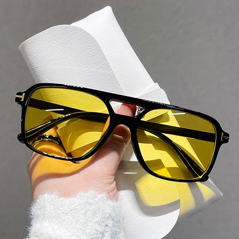 Unisex Lightweight double beam sunglasses Driving sunglasses Fashionable square frame sunblock sunglasses