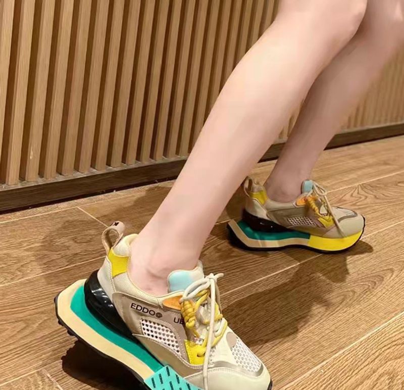 Stivali alla moda in mesh traspirante color block, nuovi stivali da donna casual con soletta rialzata e tacco alto_voghion.com
