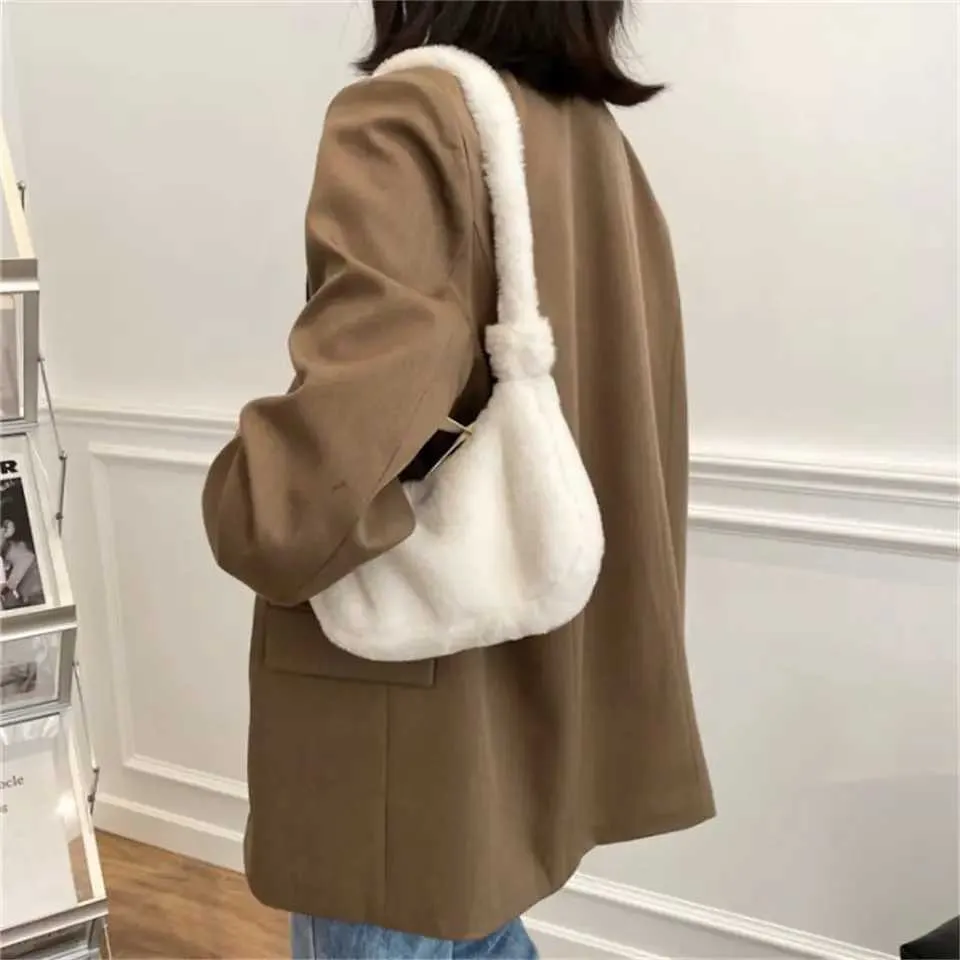 Fi Wen Mini Shoe Fem Borsa a mano in peluche invernale con fondo tinta unita, piccolo portafoglio Y241026_voghion.com