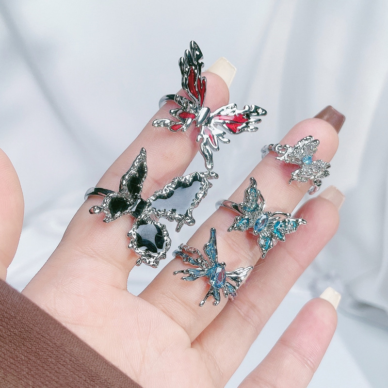 Instagram niche design, butterfly drop glaze temperament, fashionable bracelet, ring set, irregular and personalized_voghion.com