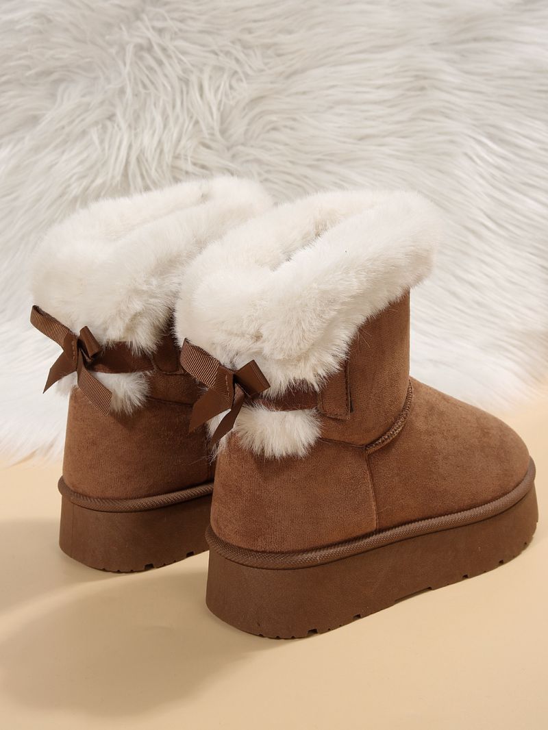 Foreign trade cross border winter new snow women's bottom bow leisure plus veet thick warm non slip cotton boots_voghion.com