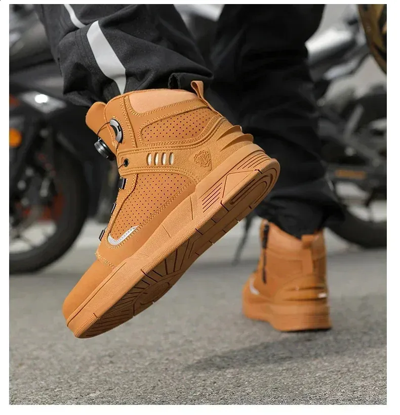 Motorcycle Riding Shoes For Men Black Protective Boots All Season_voghion.com